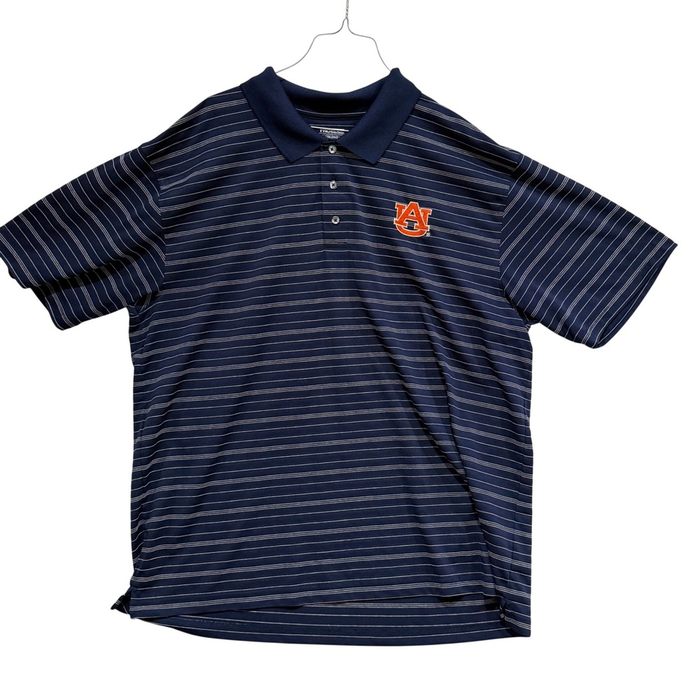 ProEdge Auburn Tigers Polo Shirt Mens 2XL Navy Blue Striped Short Sleeve NCAA